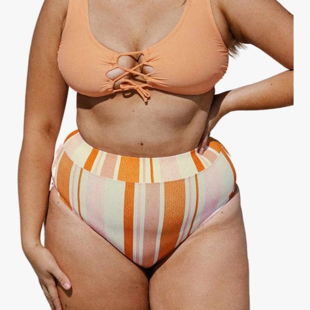 Cupshe Orange and Cream Striped Bikini